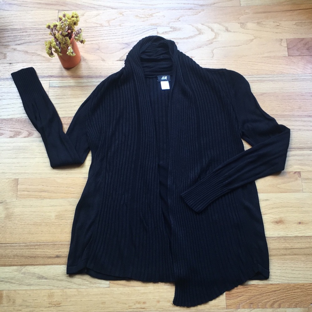Draped black cardigan